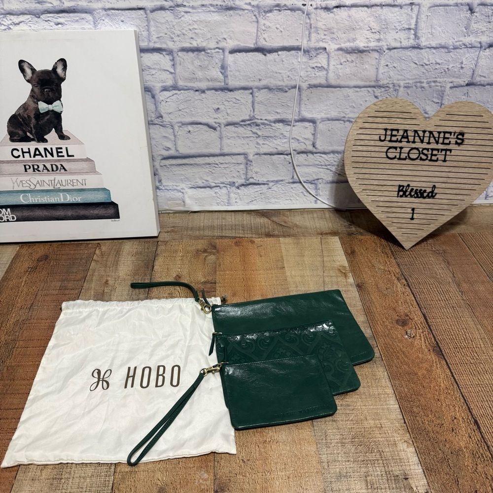 HOBO 'Triad' 3 different pouches with wristlet green leather - Picture 10 of 16